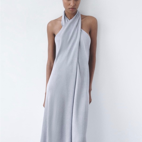 Zara Dresses & Skirts - Zara metallic dress med sm halterneck